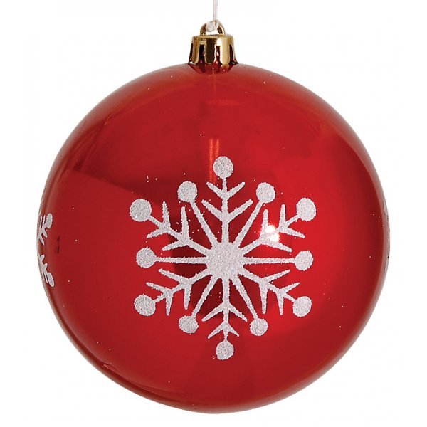 Χριστουγεννιάτικη Μπάλα Κόκκινη με Λευκή Χιονονιφάδα (10cm)